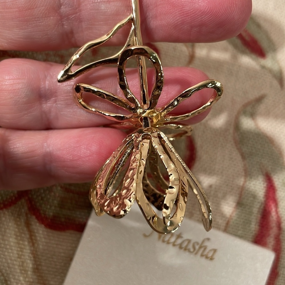 Natasha Gold Tone Upside Down Flower Pierced Hook Ear Rings - Picture 7 of 7